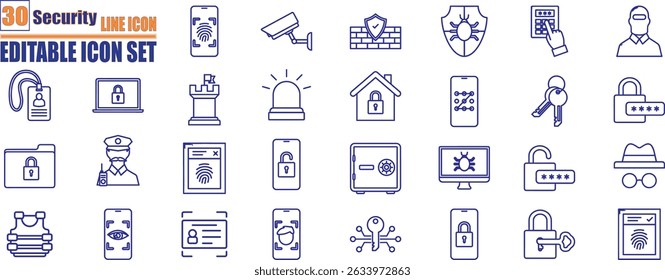 Set of Security web icons in line style. Containingsafety, insurance, data protection, encryption, locked, password, cybersecurity and more.	
