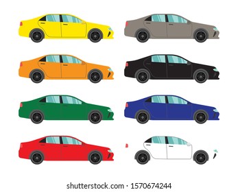 Set of sedan car side view on white background,illustration vector