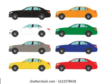 Set of sedan car side view on white background,illustration vector