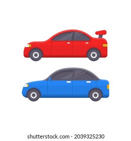 set of sedan car vector illustrations in a collection designed in red and blue colors in car vehicle illustration theme