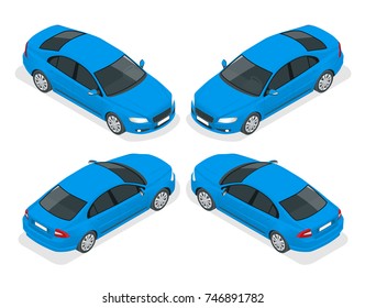 Set of Sedan Cars. Isolated car, template for branding and advertising. Isometric front and back