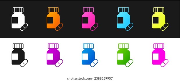 Set Sedative pills icon isolated on black and white background.  Vector