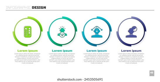 Set Sedative pills, Psychology, Hypnosis and Yin Yang symbol. Business infographic template. Vector