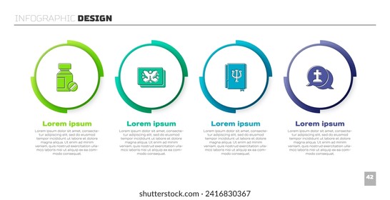 Set Sedative pills, Rorschach test, Psychology book, Psi and Graves funeral sorrow. Business infographic template. Vector