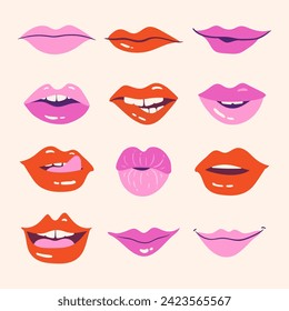 Satz verführerischer Lippen. Rote Lippen. Lippenstift Rot und Rosa.