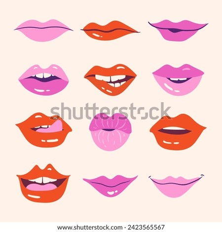 set of seductive lips. Red lips. lipstick red and pink.