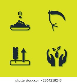 Indique el icono Semilla, Planta en mano, Trigo y Cielo. Vector