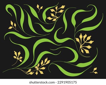 Set of seeded eucalyptus branches. Trendy line art design element. Vector illustration.