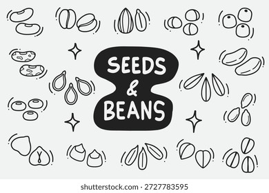 Conjunto de semillas y frijoles doodle bueno para el Fondo de pantalla, fondo, diseño de elementos, ícono, etc