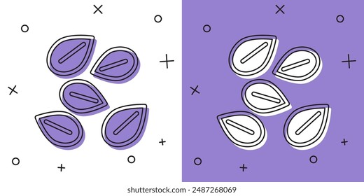 Set Seeds of a specific plant icon isolated on white and purple background.  Vector