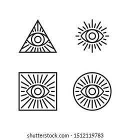 Set of seeing eyes icons in the shape of a triangle, square and circle