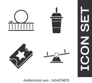 Set Seesaw, Roller coaster, Ticket and Paper glass with drinking straw and water icon. Vector