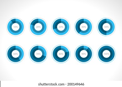 Set segmented circle pie charts infographic vector illustration 