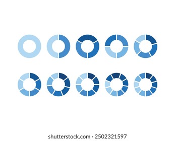 Conjunto de círculos segmentados. Un número diferente de sectores divide la circunferencia en partes iguales Vector