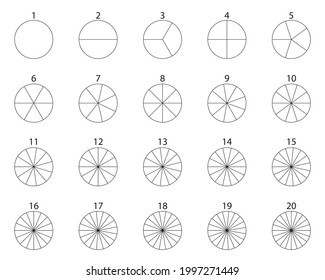 Set of segmented circles.Thin black line outline graphics. Vector illustration