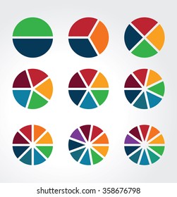 Set of segmented spheres used as charts, diagrams and for infographics