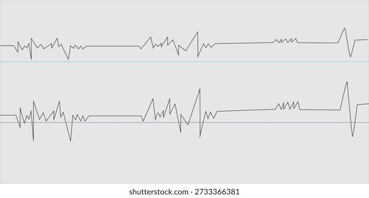 Conjunto de ondas sísmicas oscilação forma de onda de terremoto com frequência e amplitude aleatórias, vetor sismograma registrando as vibrações da terra.

