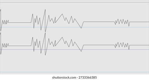 Conjunto de ondas sísmicas oscilação forma de onda de terremoto com frequência e amplitude aleatórias, vetor sismograma registrando as vibrações da terra.

