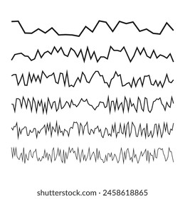 Set of seismic waves. Vector earthquake graph. Geology seismic activity illustration. Black line design.