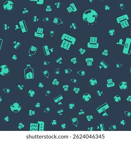 Set Seismograph, Earth core structure crust, Ore mining and Flag on seamless pattern. Vector