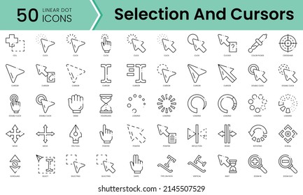 Set of selection and cursors icons. Line art style icons bundle. vector illustration