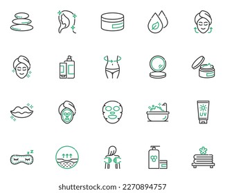 set of self care icons, spa, beauty, skin care