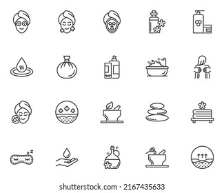 Set Of Selfcare Line Icons, Skincare, Beauty, Spa, Massage