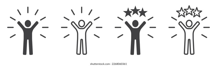 Set of self-confidence icons. Motivation symbol, life skills, self-confident and successful person.