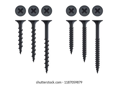 Set of self-tapping screws for wood and metal, isolated on white