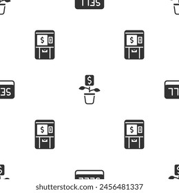 Set Sell button, Dollar plant and ATM and money on seamless pattern. Vector