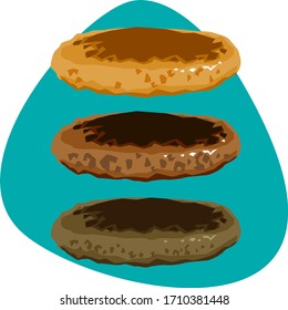 Set von halb fertigen Fleischfressern für Burger einzeln auf blauem Hintergrund.