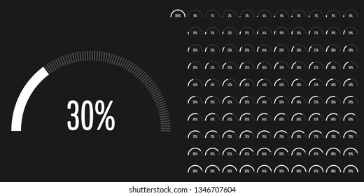 Set of semicircle arc percentage diagrams (meters) from 0 to 100 ready-to-use for web design, user interface (UI) or infographic - indicator with white