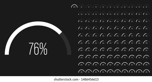 Set of semicircle percentage diagrams meters from 0 to 100 ready-to-use for web design, user interface UI or infographic - indicator with white