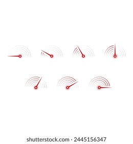 set of semicircular indicators on white background. seven steps speedometer. dial concept for business, sports, education world