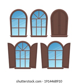 Set of semicircular windows in a flat style. Isolated. Vector 