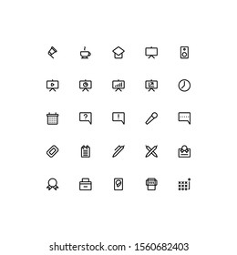 Set of seminar, conference, training, presentation, business outline style icon - vector