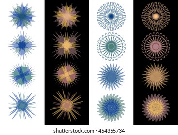 Set of semitransparent geometric design shapes, stars in inverse colors
