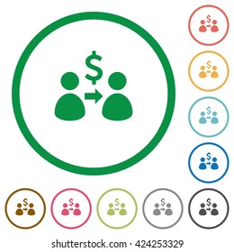 Set of send dollar color round outlined flat icons on white background