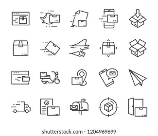 set of send icons, such as delivery, transport, mail, service