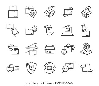set of send icons, such as delivery, transport, mail, service