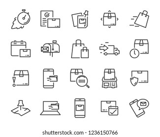 set of send icons, such as delivery, transport, mail, service