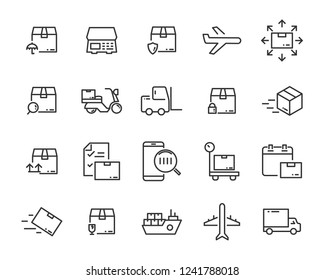 set of send icons, such as delivery, transport, mail, service
