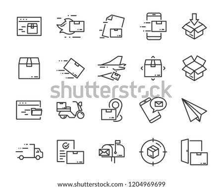 set of send icons, such as delivery, transport, mail, service