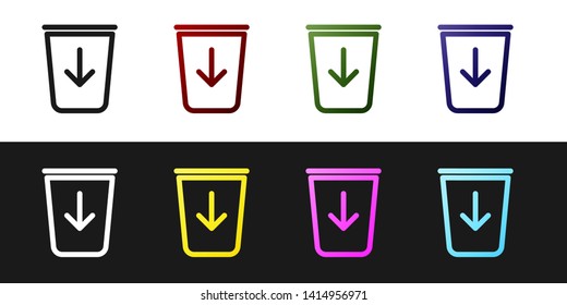 Set Send to the trash line icon isolated on black and white background. Vector Illustration