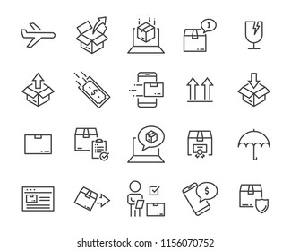 set of sending product icons , such as delivery, mail, service, shipping, transport, box and more