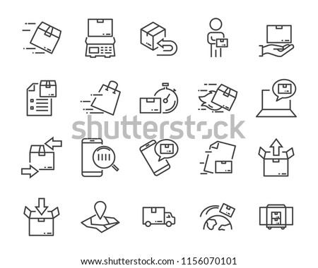 set of sending product icons , such as delivery, mail, service, shipping, transport, box and more