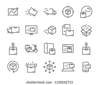 set of sending product , such as delivery, mail, service, shipping, transport, box and more