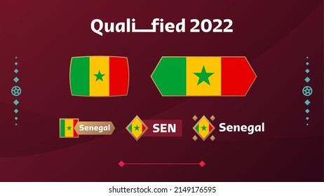 Set of senegal flag and text on 2022 football cup tournament background. Vector illustration Football Pattern for banner, card, website. national flag senegal