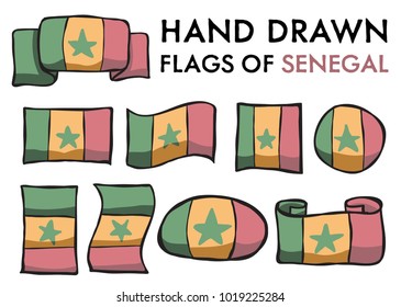 Set of Senegal Hand Drawn / Doodled National Flags. High-Quality Vector Illustration. Grouped, Ready To Use!