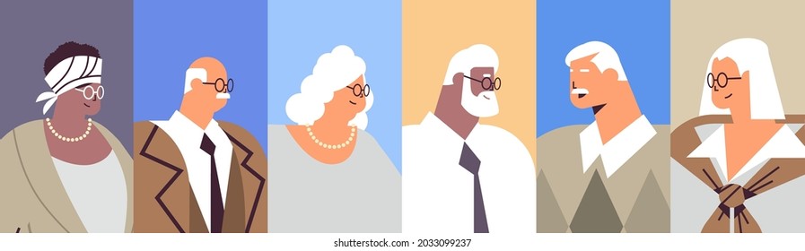 set senior businesspeople avatars mix race business people in formal wear aged old age concept